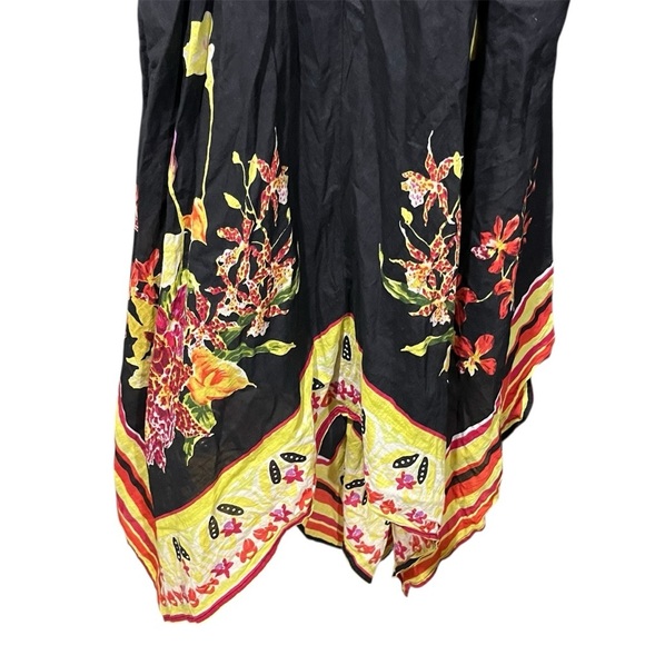 Soft Surroundings Black 100% Cotton Maxi Floral Dress Handkerchief Hem - Picture 2 of 10
